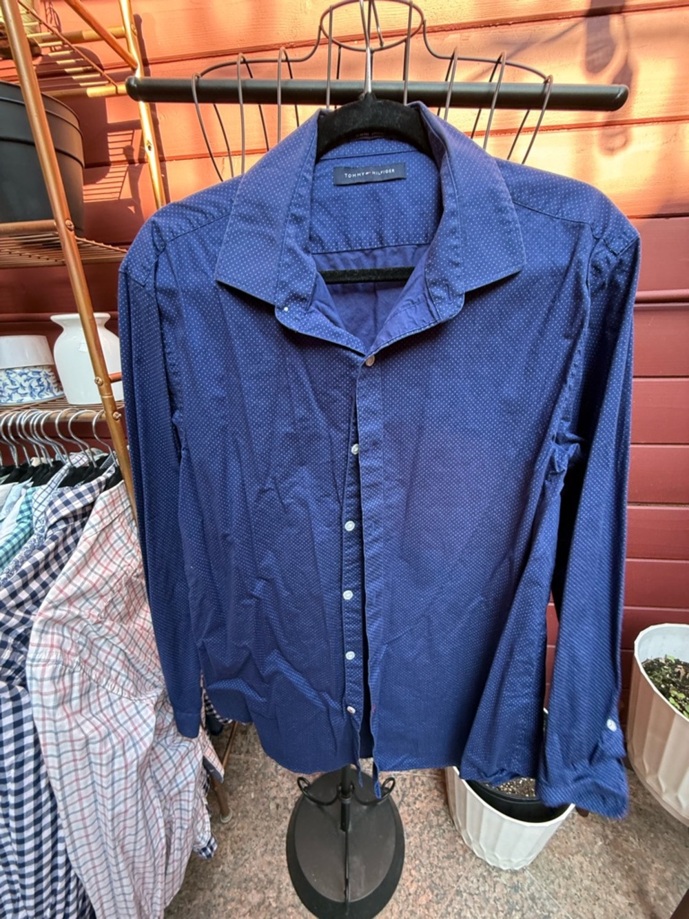 Tommy Hilfiger Men’s Navy Microdot Long-Sleeve Button Shirt